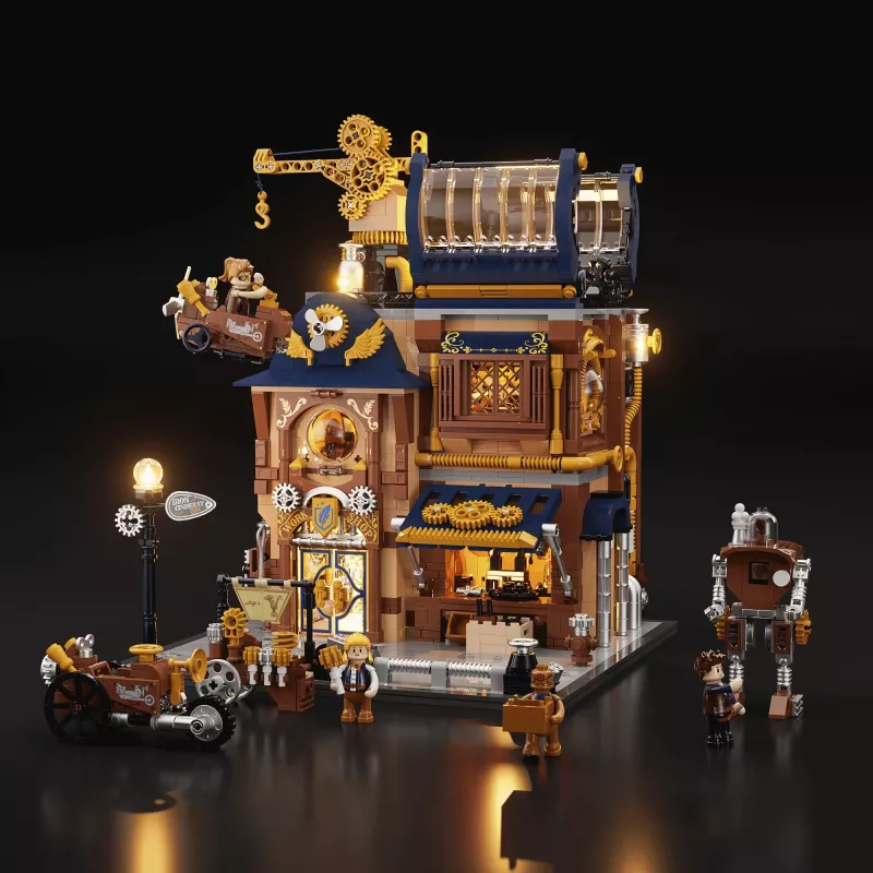 Lumibricks Steampunk Mechanical Workshop Building Blocks Set su LED apšvietimu - 2150 dalių