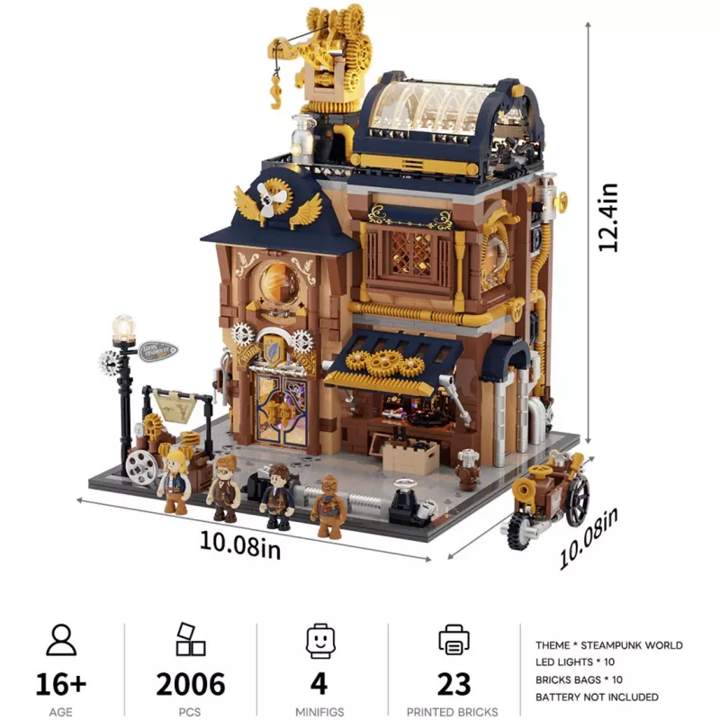 Lumibricks Steampunk Mechanical Workshop Building Blocks Set su LED apšvietimu - 2150 dalių
