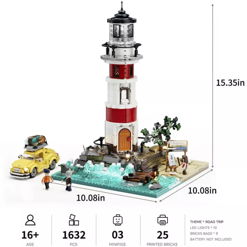 Lumibricks Sunrise Lighthouse Building Block Set su LED apšvietimu