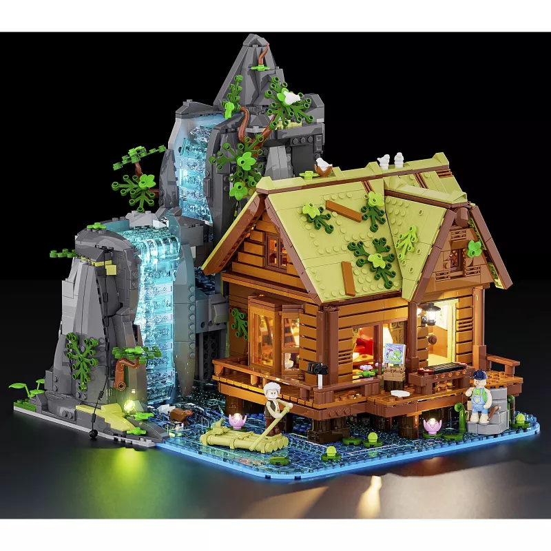 Lumibricks Waterfall Hut Statybiniai Blokeliai su LED Apšvietimu