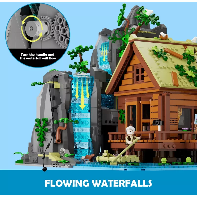 Lumibricks Waterfall Hut Statybiniai Blokeliai su LED Apšvietimu