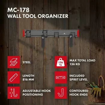 Maclean MC-178 Sieninis plieninis įrankių organizatorius, 136 kg apkrova, 816 mm plotis, perforuota plokštė