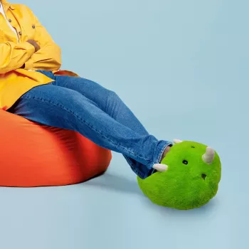 Mad Monkey Foot Warmer Dinosaur - Elektrinis pėdų šildytuvas su 3 šilumos nustatymais, apsauga nuo perkaitimo, 90 minučių automatiniu išsijungimu, minkštu pliušu, žalias