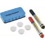 MAGNETOPLAN HOLTZ 37102 Magnetinės lentos priedų rinkinys – magnetinė trintukas, 4 magnetai, 4 žymekliai (juodas/raudonas)