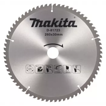 MAKITA Diskinis pjūklo diskas 260x30x70T TCT ATB smulkiam medienos pjovimui