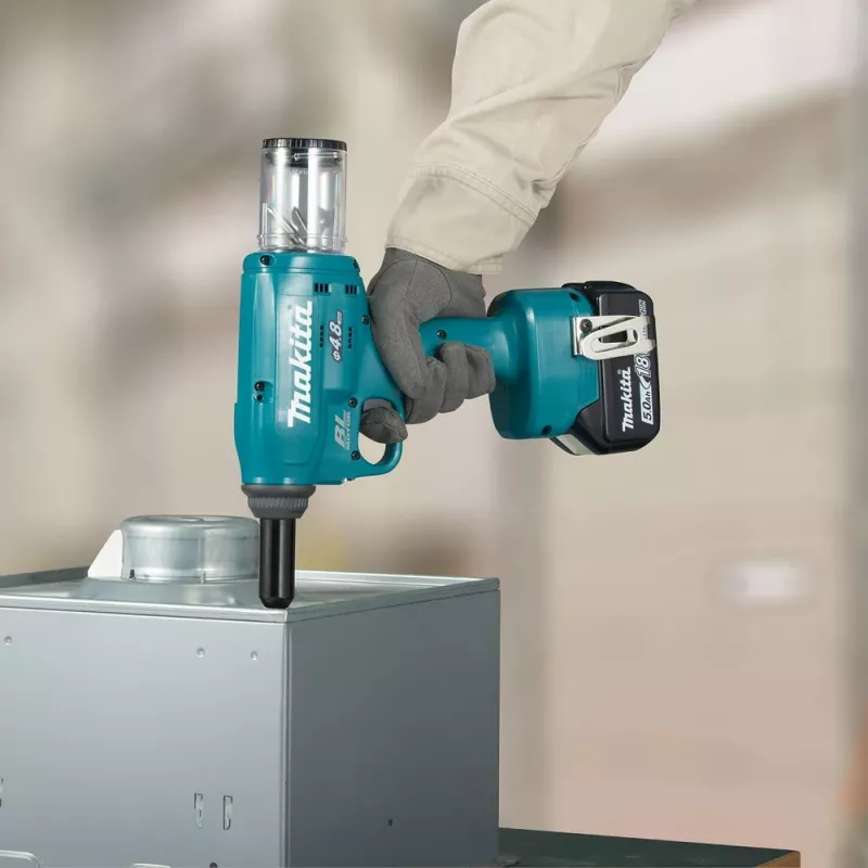 Makita DRV150ZJ 18V LXT šepetėlis belaidis kniedijimo įrankis (tik įrankis, 10 kN, 2,4-4,8 mm, Makpac dėklas)