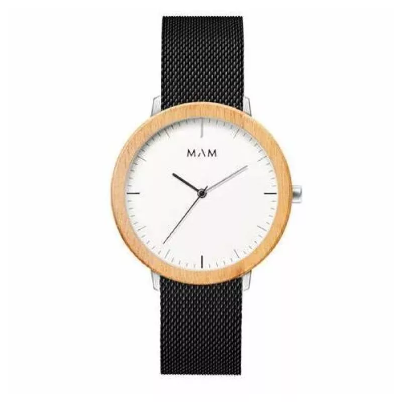 MAM MAM687 Unisex 39mm Teak Wood Watch with Black Leather Strap