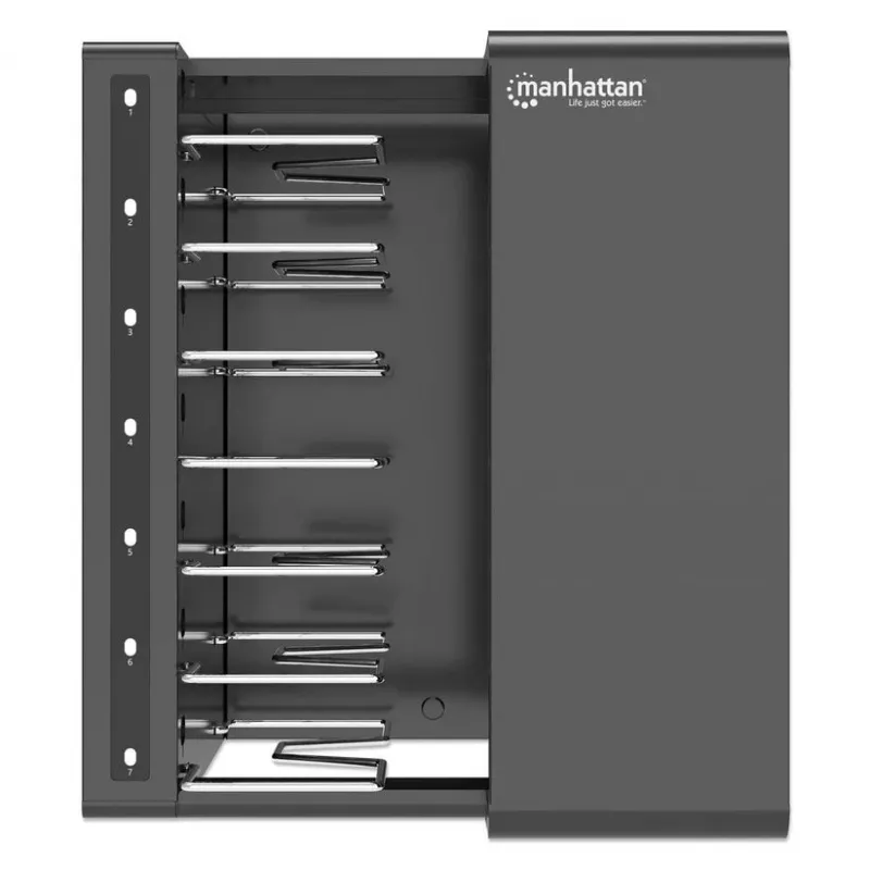 Manhattan 16-Bay USB-C nešiojamųjų kompiuterių įkrovimo spinta, 65W vienam prievadui, užrakinamas plieninis vežimėlis, JK ir ES kištukai