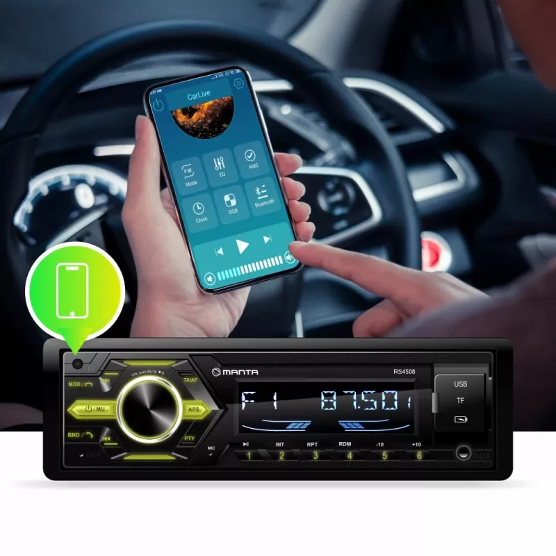 Manta RS4508 Ottawa 1-DIN automobilinis radijas su FM imtuvu, USB, SD kortele, AUX, 4x40W, baltu LCD ekranu, mėlynu apšvietimu