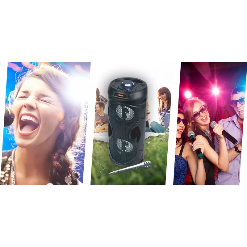 Manta SPK815 nešiojamas Bluetooth vakarėlių garsiakalbis su karaokė, 30W RMS, Disco LED, FM radiju, USB/SD/AUX