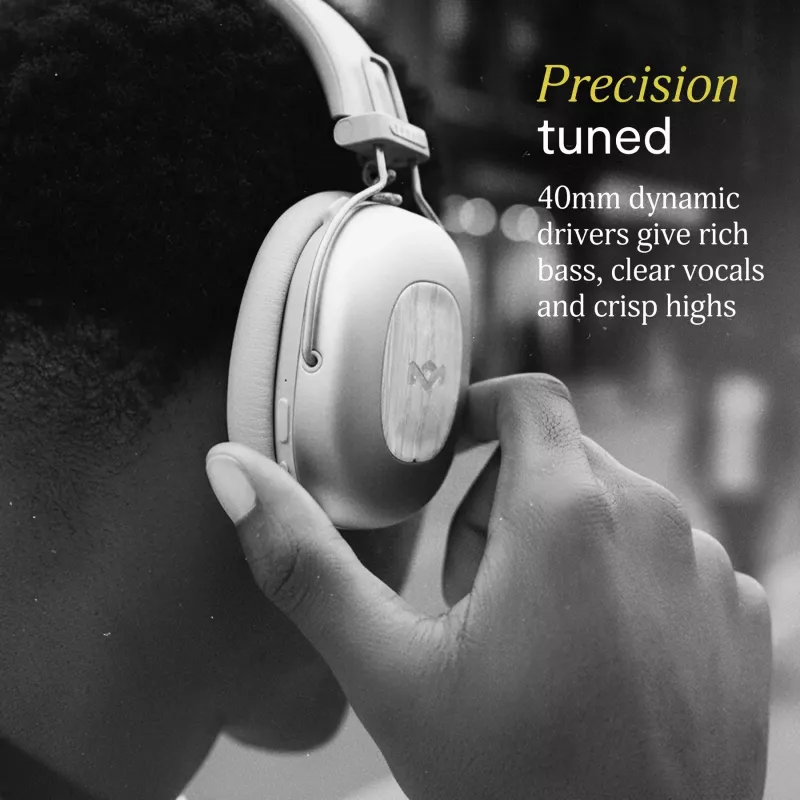 Marley Positive Vibration Rebel belaidės ausinės ant ausų su aktyviu triukšmo slopinimu, Bluetooth 5.0 – kreminės spalvos