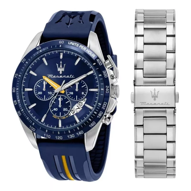 Maserati vyrų kvarcinis chronografinis laikrodis R8871612039 45mm nerūdijantis plienas juodas ciferblatas odinis dirželis