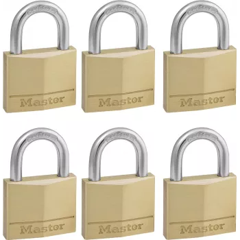 Master Lock 140EURSIX 6 vienetų komplektas vienodų raktų spynų rinkinys 22mm žalvarinis korpusas