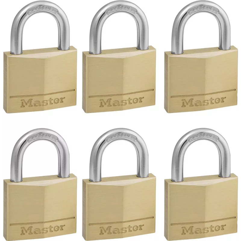 Master Lock 140EURSIX 6 vienetų komplektas vienodų raktų spynų rinkinys 22mm žalvarinis korpusas