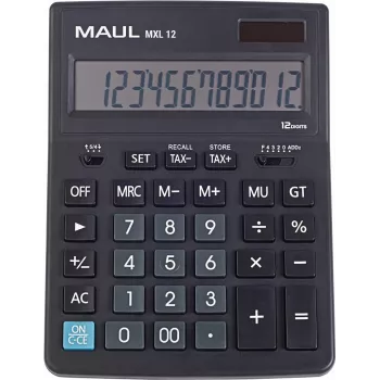 MAUL MXL 12 stalinis skaičiuotuvas su 12 skaitmenų LCD, mokesčių skaičiavimu, dvigubu maitinimu, juodas 7267090