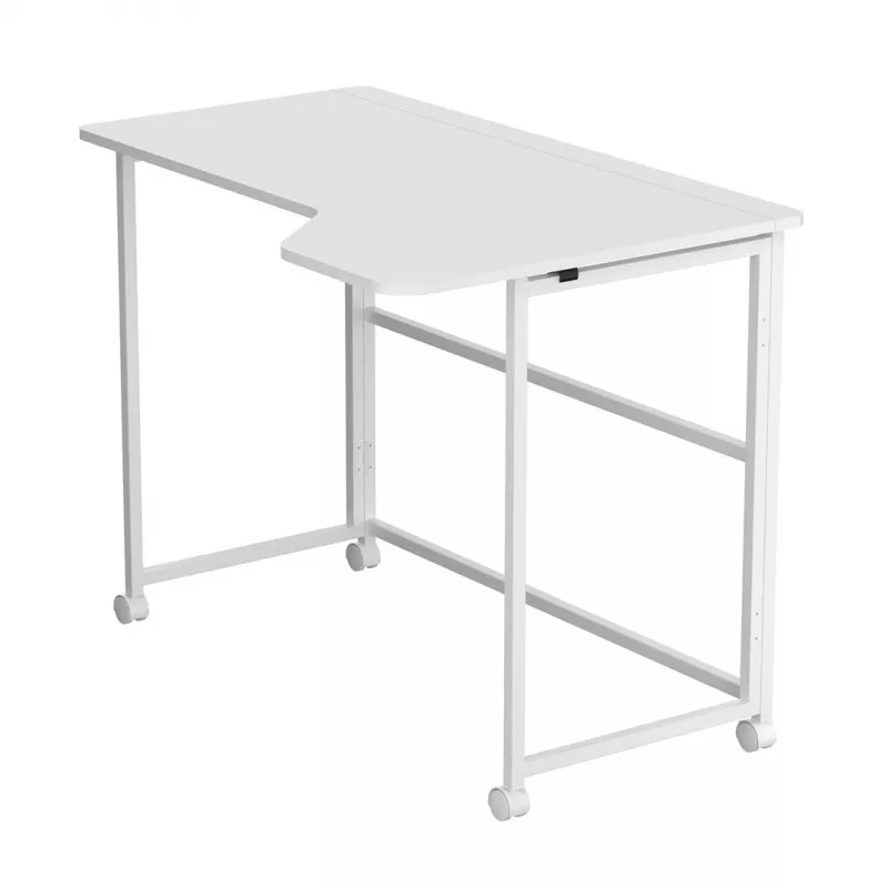 MCN Maclean sulankstomas stalas L formos baltas 100x65 cm mobilus su fiksuojamais ratukais MC-1250 L/W