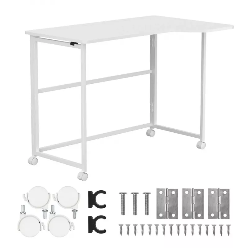MCN Maclean sulankstomas stalas L formos baltas 100x65 cm mobilus su fiksuojamais ratukais MC-1250 L/W