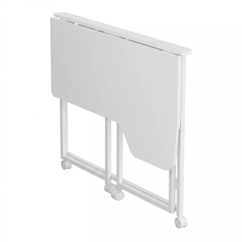 MCN Maclean sulankstomas stalas L formos baltas 100x65 cm mobilus su fiksuojamais ratukais MC-1250 L/W