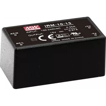 MEAN WELL IRM-10-5 10W 5V 2A hermetizuotas PCB montuojamas maitinimo šaltinis, 85-264VAC įėjimas, juodas