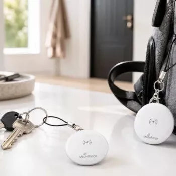 MEDIARANGE MRMA140 Smart Tracker 2-Pack – Bluetooth 5.2 Item Locator su Apple Find My, IP67, 12 mėnesių baterija