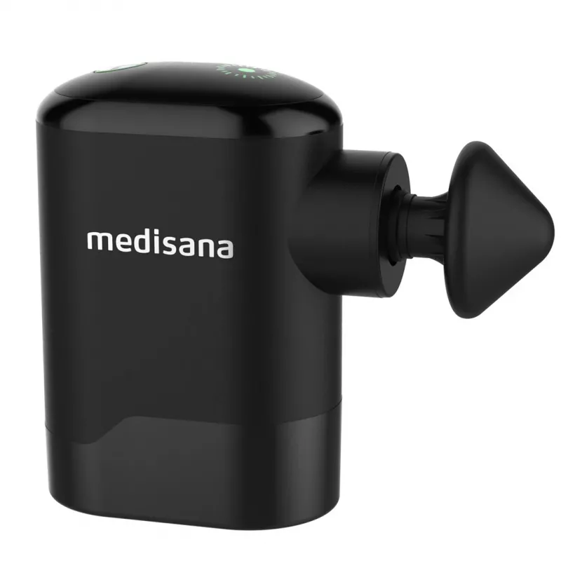 Medisana MG 120 Kišeninis masažo pistoletas Perkusinis masažuoklis su 4 priedais, USB-C įkraunamas, 4 intensyvumo lygiai, Kompaktiškas kelioninis dydis