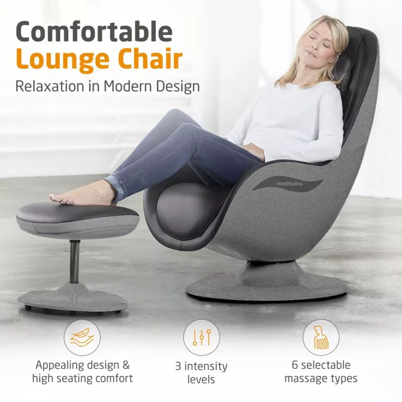 MEDISANA RS 670 Lounge Chair Shiatsu masažo kėdė su šiluma ir vibracija, juoda/antracitas