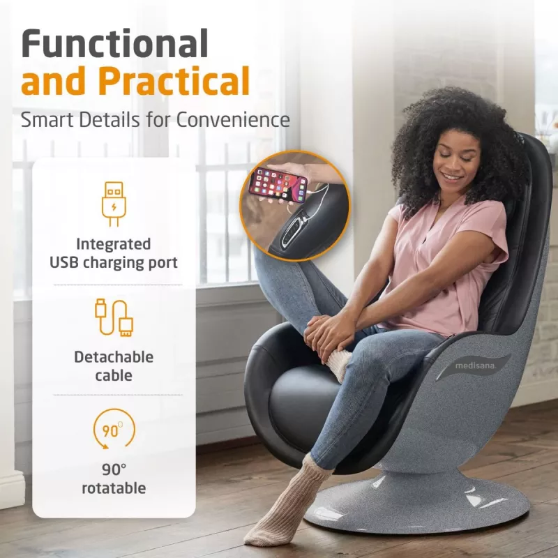 MEDISANA RS 670 Lounge Chair Shiatsu masažo kėdė su šiluma ir vibracija, juoda/antracitas