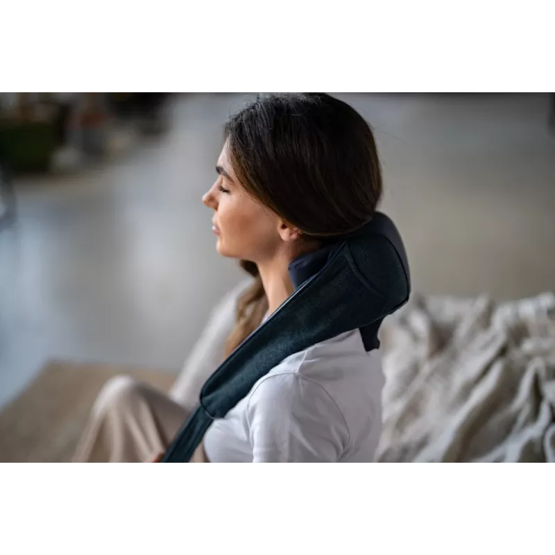 Medivon Hyperion Collar Shiatsu kaklo ir pečių masažuoklis su šildymu, 8 masažo galvutės, 3 intensyvumo lygiai, juoda/pilka