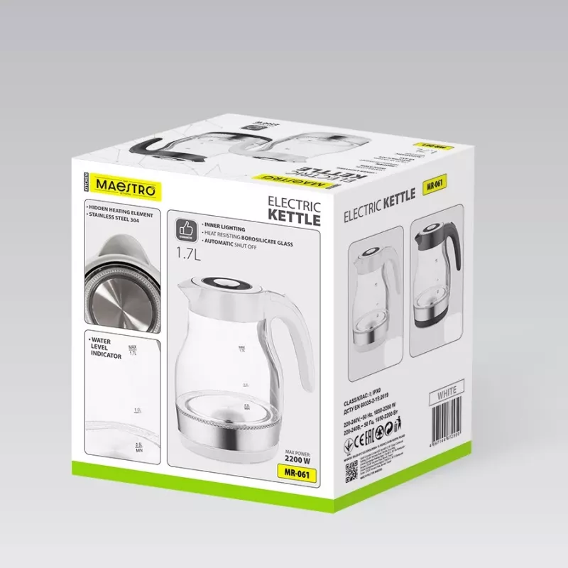 MEO stiklinis elektrinis virdulys 2200 W 1,7 l juodas MR-061-BLACK MAESTRO