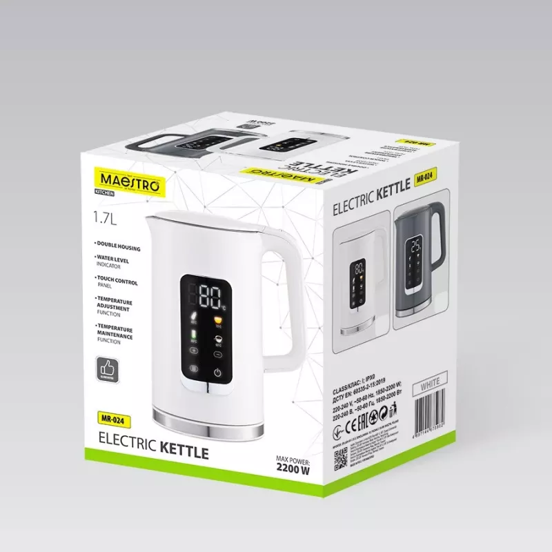 MEO Maestro elektrinis virdulys su temperatūros valdymu 1.7L 2200W baltas