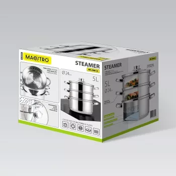 MEO MR-2900-24 MAESTRO puodas 24 cm 5,0 L nerūdijančio plieno su stiklo dangčiu, tinka indukcinėms viryklėms