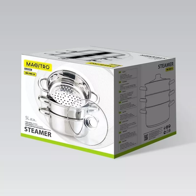 MEO MR-2900-24 MAESTRO puodas 24 cm 5,0 L nerūdijančio plieno su stiklo dangčiu, tinka indukcinėms viryklėms