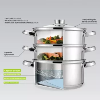 MEO MR-2900-24 MAESTRO puodas 24 cm 5,0 L nerūdijančio plieno su stiklo dangčiu, tinka indukcinėms viryklėms
