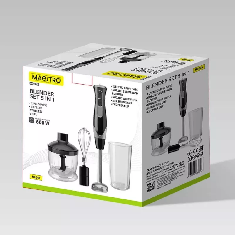 MEO MR-566 MAESTRO 500W rankinis blenderis su pjaustytuvu, plakikliu ir matavimo puodeliu