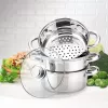MEO nerūdijančio plieno garų puodų rinkinys 4L, 22 cm, 3 pakopų, tinka indukcinėms viryklėms, sidabrinis MR-2900-22