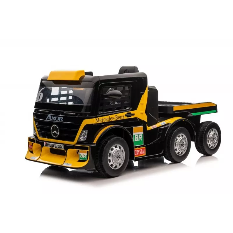 Mercedes sunkvežimis + priekaba XMX622B geltonas LCD baterijomis varomas žaislinis automobilis