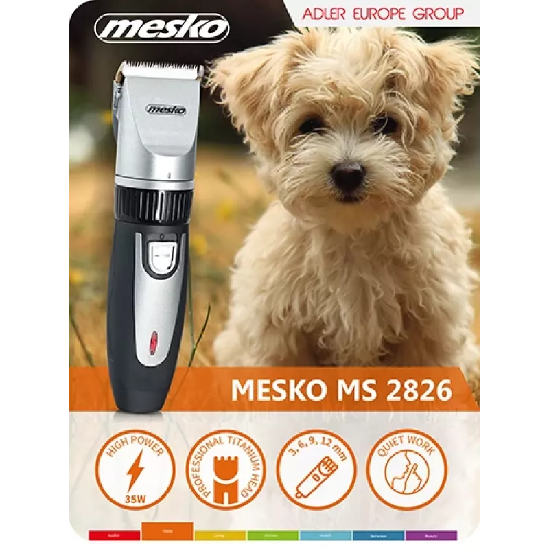 Mesko MS 2826 plaukų kirpimo mašinėlė su 4 šukų antgaliais, nerūdijančio plieno peiliukais, AC maitinimu