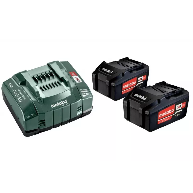 Metabo 18V LiHD 5.5Ah baterijų ir ASC 145 Air Cooled įkroviklio rinkinys (2 baterijos)
