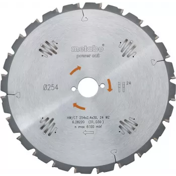Metabo 628220000 diskinis pjūklas 254mm x 30mm x 60T skirtas medienai su vinimis, statybinei medienai, masyviajai medienai - Skirta KGS 254 M, KGS 254 Plus, KGS 254 I Plus, KS 254 Plus