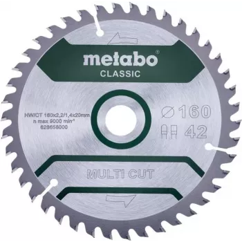 Metabo MULTI CUT CLASSIC diskinis pjūklas 160 x 20 x 1,4 mm, 42 dantų, TCT, skirtas medienai, dengtai medienai, plastikams 628658000