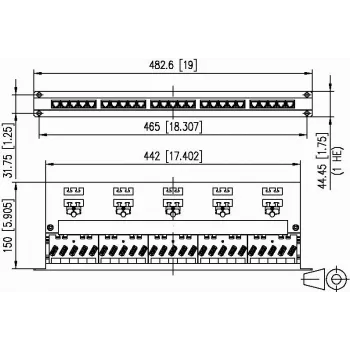 METZ CONNECT BTR UAE 25x8(8) Cat.6 ekranuotas pataisų skydas, 25 prievadai, 1U, šviesiai pilkas 130887-E