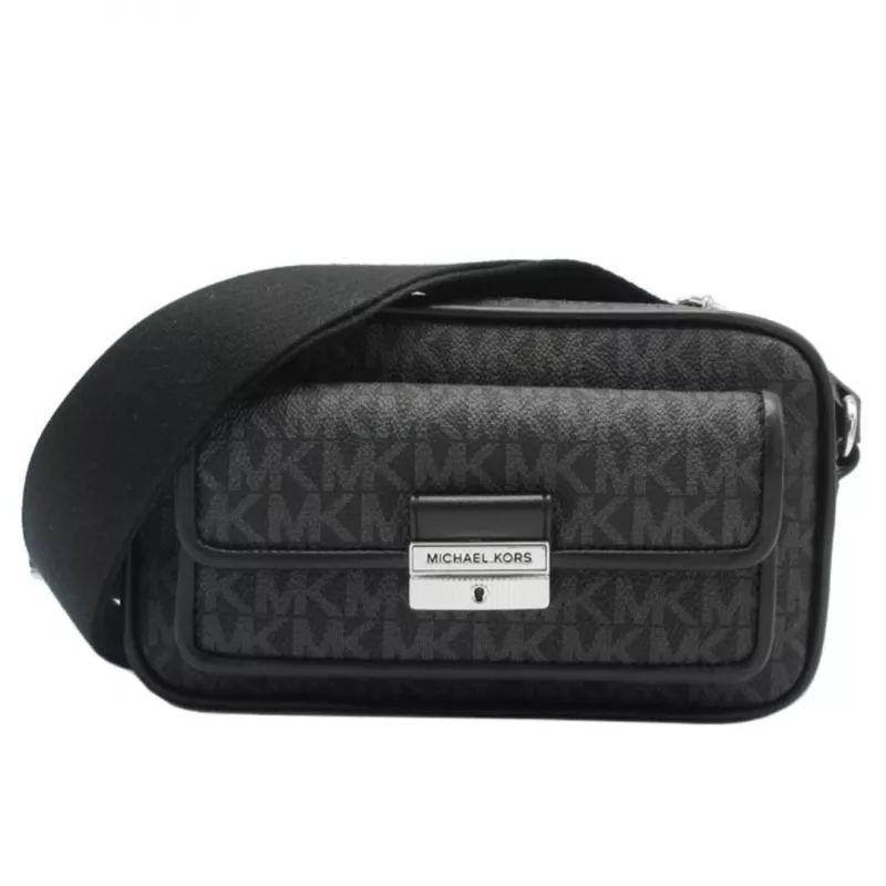 Michael Kors Jet Set Crossbody Bag Black Signature Coated Canvas 35R5S2BC0BBLA