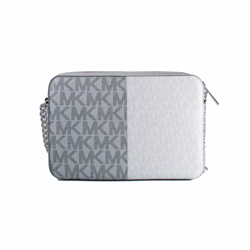 Michael Kors Jet Set Travel Crossbody Bag 35F5STTC9YSIL Silver Signature Coated Canvas