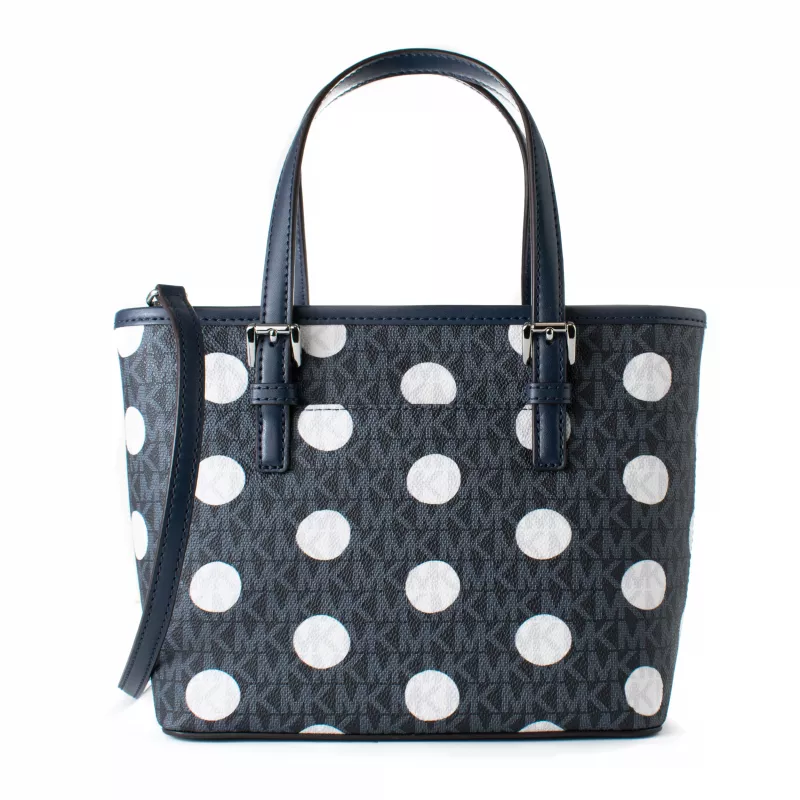 Michael Kors Jet Set Travel Crossbody Bag Navy Blue Signature Coated Canvas