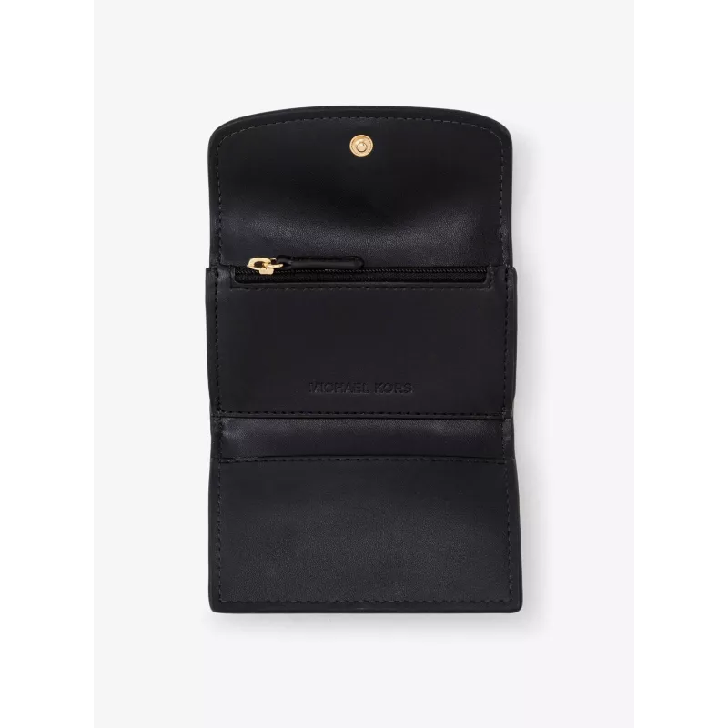 Michael Kors Jet Set Travel Saffiano Leather Card Case Coin Pouch Black Gold-Tone