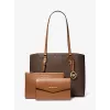 Michael Kors Jet Set Travel Saffiano Leather Tote Bag - Moteriškas rudas tote su aukso spalvos detalėmis (42x28x10 cm)