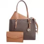 Michael Kors Jet Set Travel Saffiano Leather Tote Bag - Moteriškas rudas tote su aukso spalvos detalėmis (42x28x10 cm)