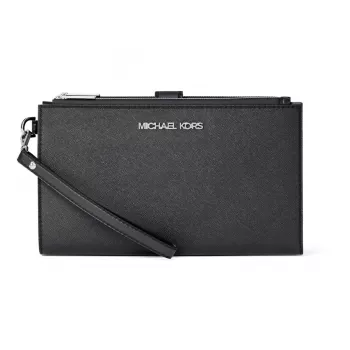 Michael Kors Jet Set Travel Moteriška Saffiano odos dėklas-pinigine ant riešo, juoda, aukso spalvos apkaustai