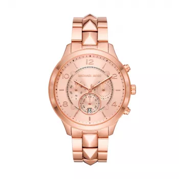 Michael Kors Pyper moteriškas laikrodis iš rožinio aukso spalvos nerūdijančio plieno su chronografu MK6713