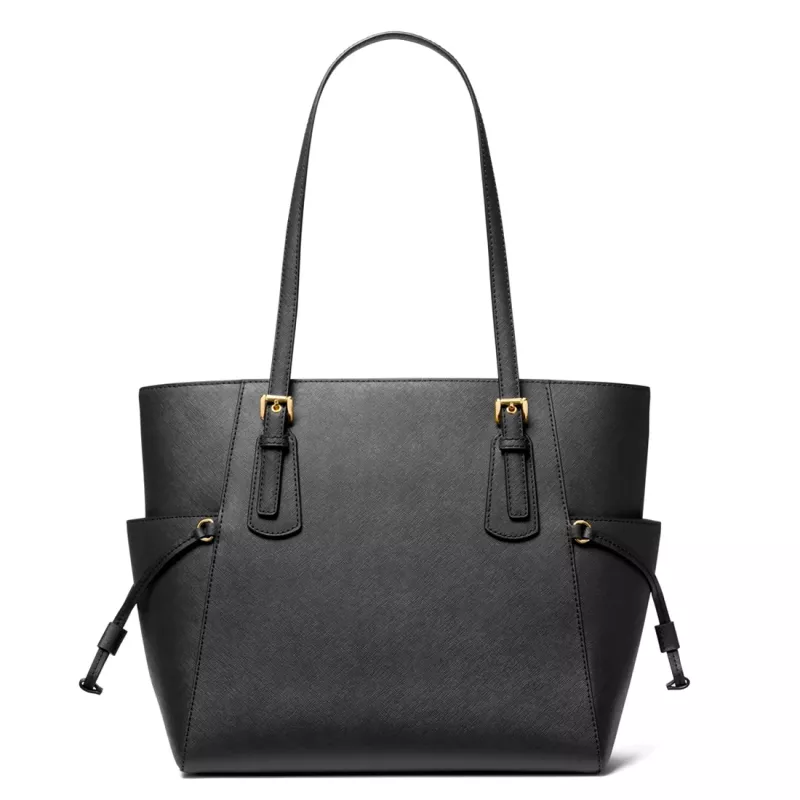 MICHAEL KORS Voyager Moteriškas juodas Crossgrain odinis tote krepšys 31x28x15 cm